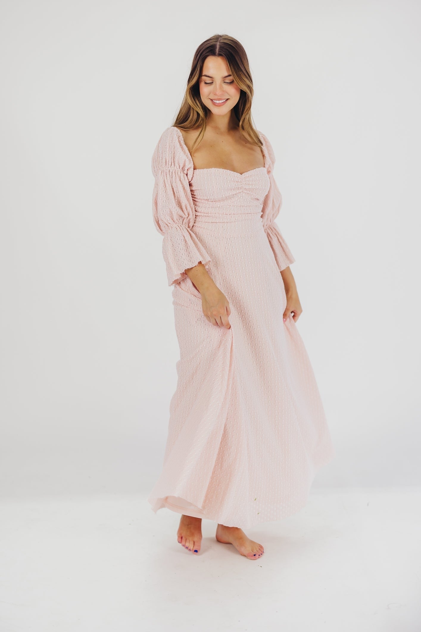 Abito lungo con maniche a balze e tasche corrine in rosa ballerina - Bump friendly