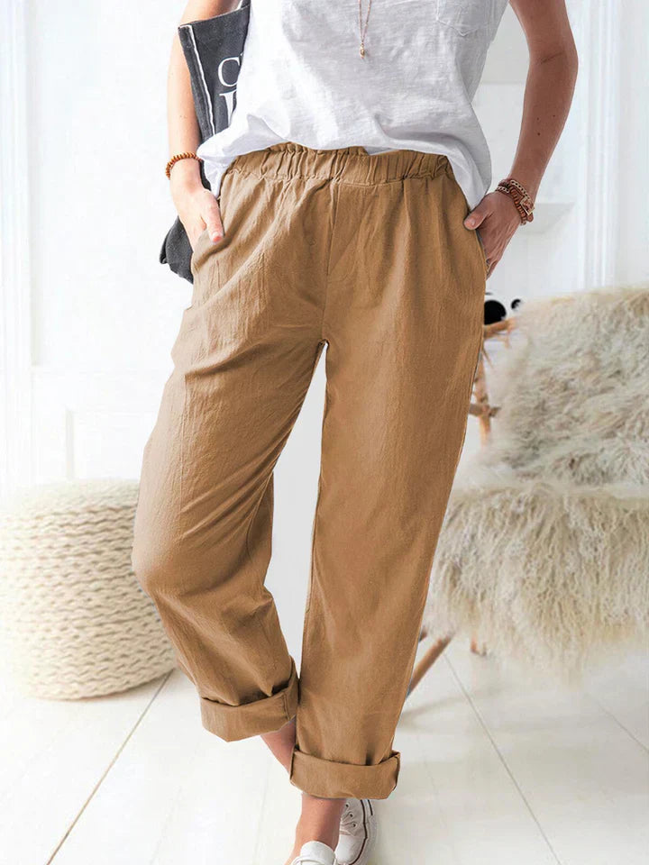 Pantaloni casual in lino con elastico: comodi ed eleganti