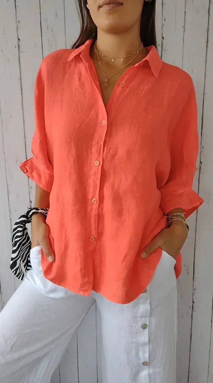 Camicia in cotone e lino, legata sul retro