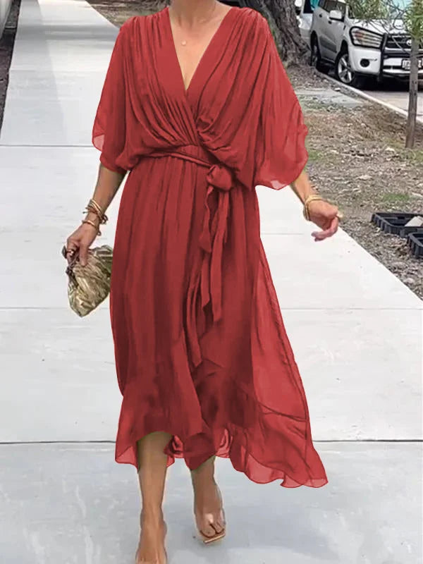 Luisa – abito in chiffon verde con scollo a V