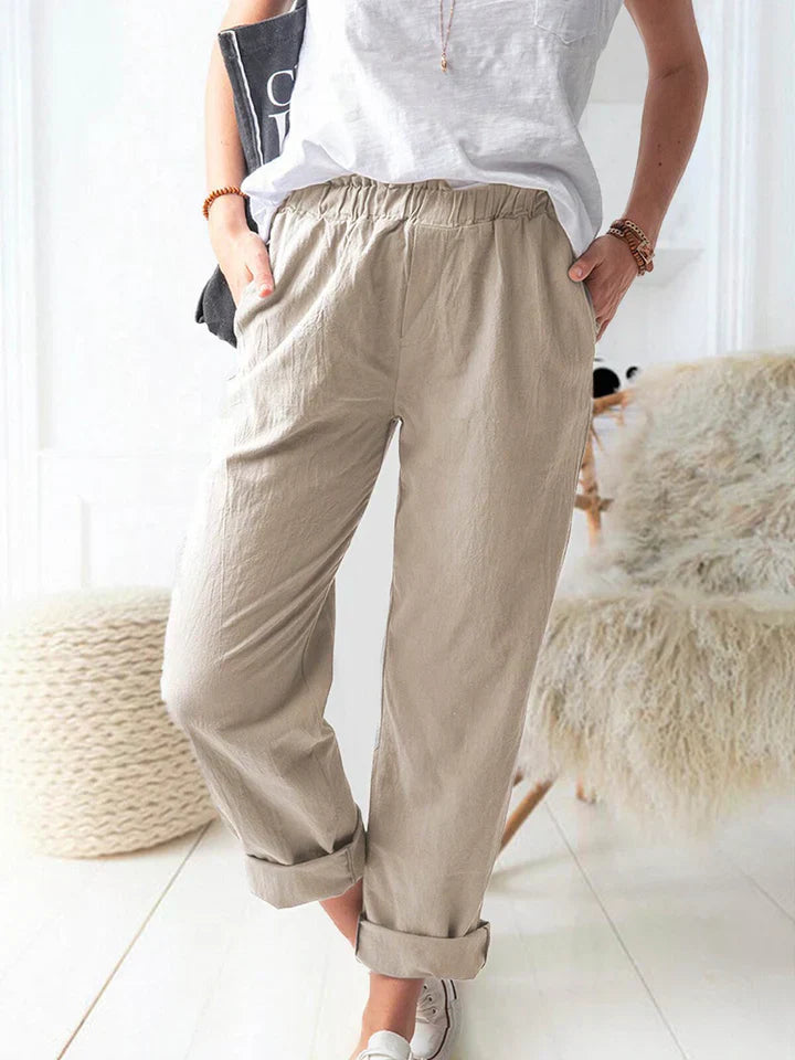 Pantaloni casual in lino con elastico: comodi ed eleganti