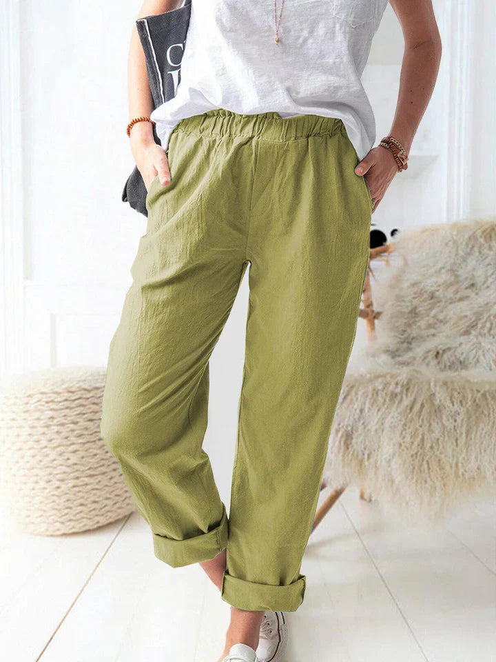 Pantaloni casual in lino con elastico: comodi ed eleganti