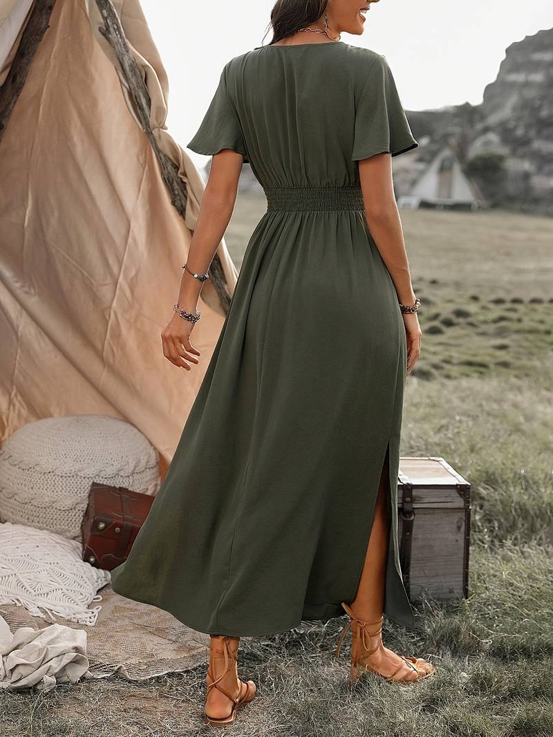 Lucy – elegante abito a maniche corte con colletto in velluto a coste