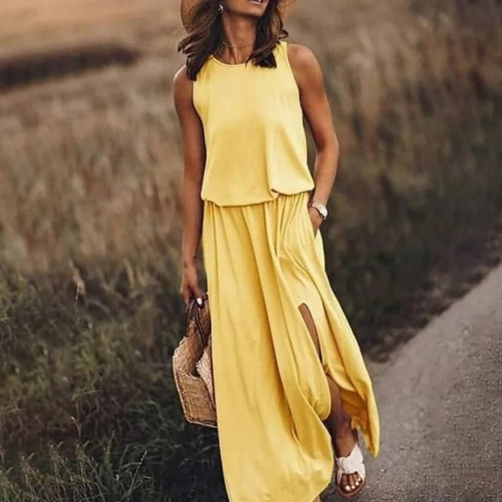 Aurelia - elegante abito lungo boho con elastico in vita