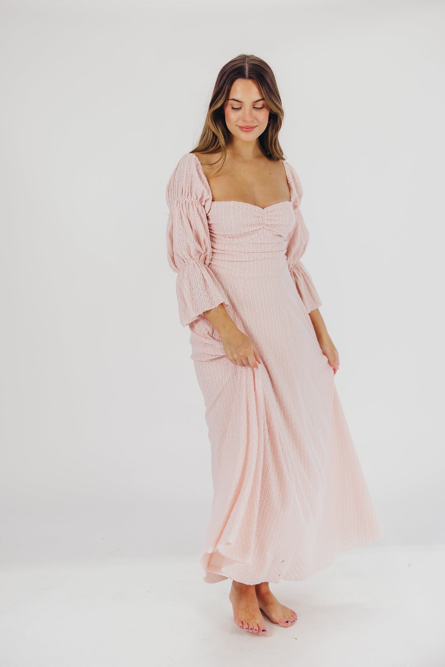 Abito lungo con maniche a balze e tasche corrine in rosa ballerina - Bump friendly