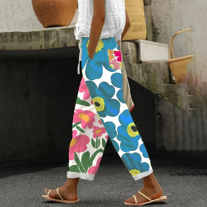 Pamela - pantaloni verdi con fresca stampa floreale