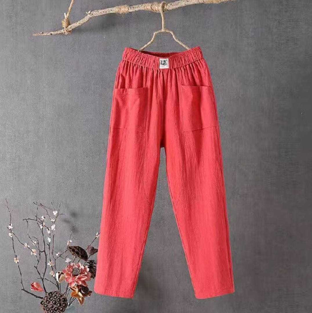 Pantaloni in lino con elastico in vita - Marika
