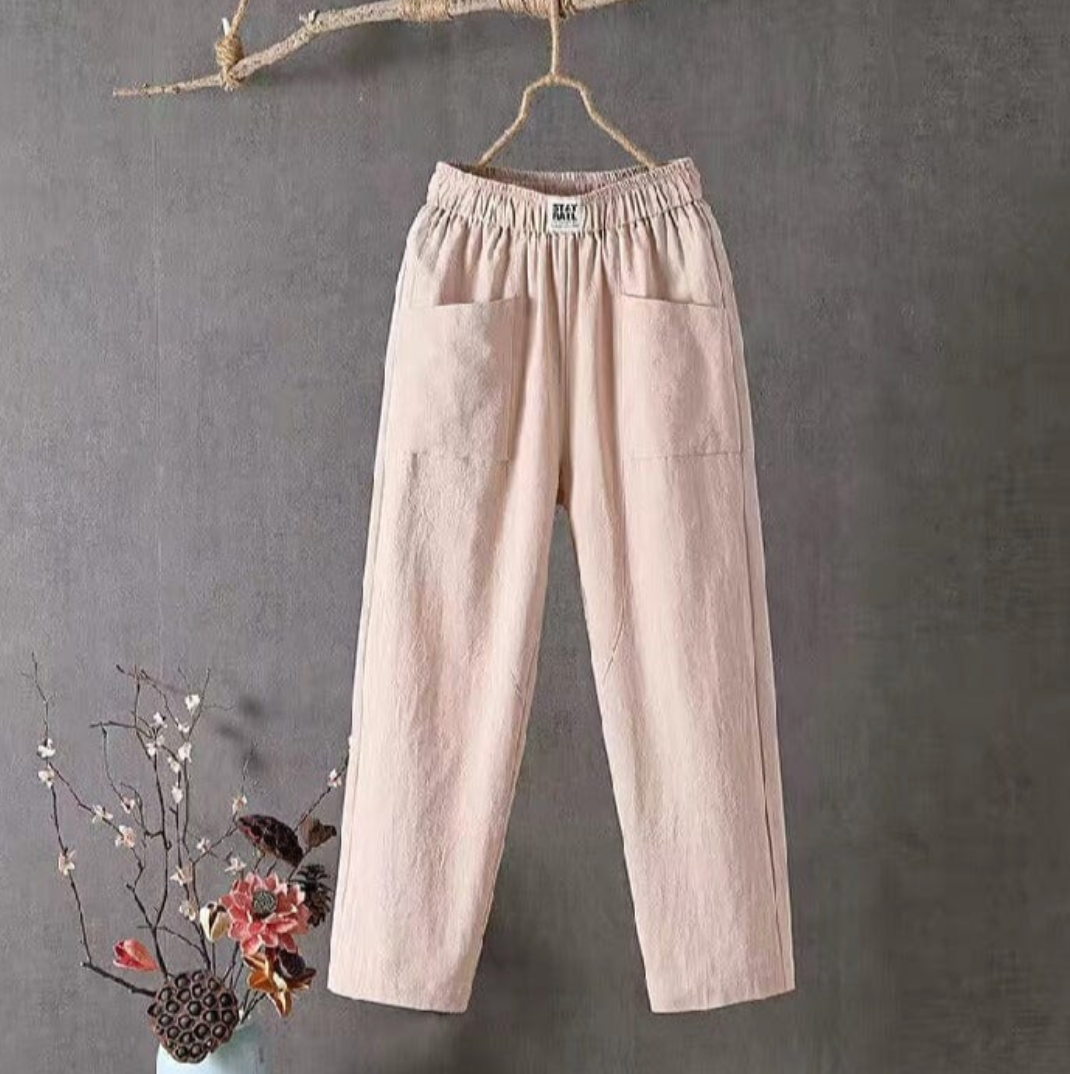 Pantaloni in lino con elastico in vita - Marika
