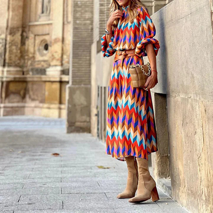 Emma - abito midi con stampa colorata