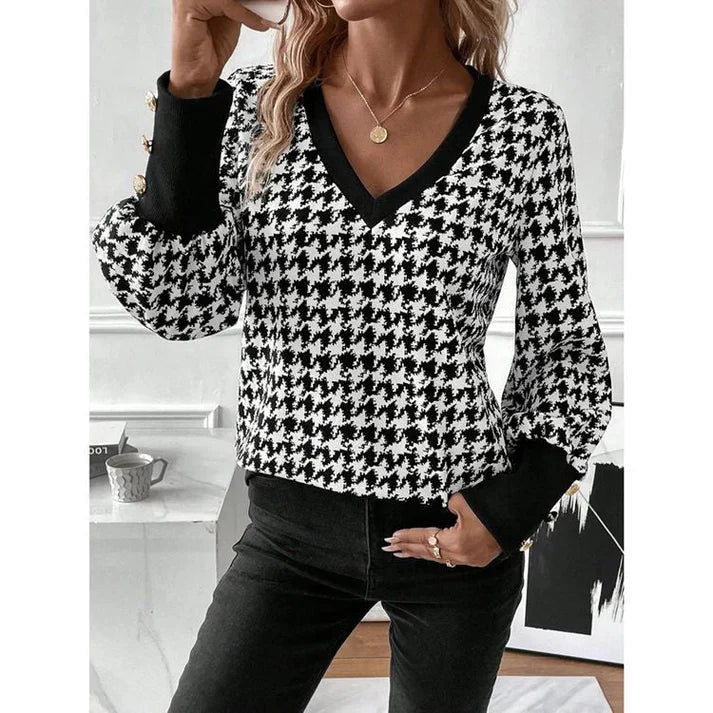 Isabelle moreau | elegante scollo a V maniche lunghe