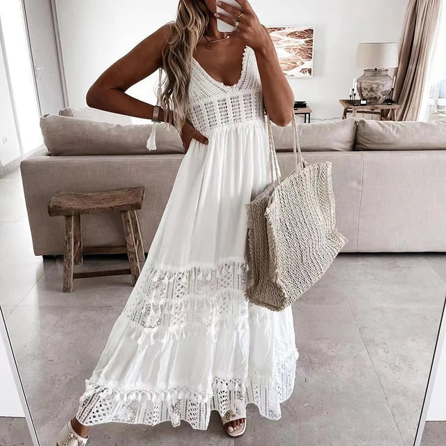 Emilia - abito femminile in pizzo con scollo a V