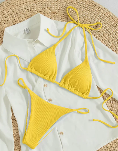 Zoey - bikini blu con fascia alta e scollo a V
