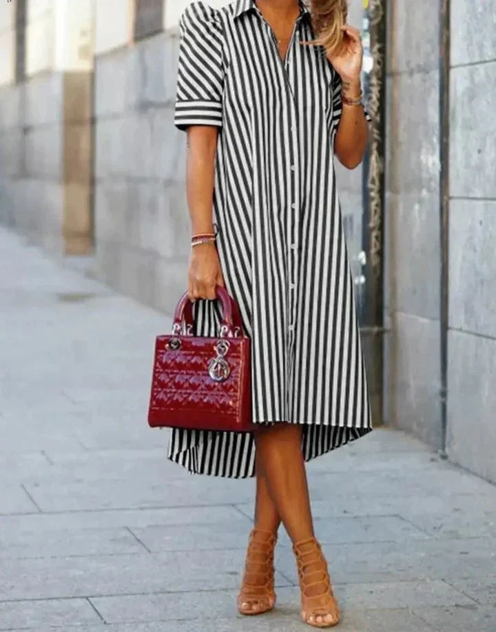 Clara - abito camicia a righe in bianco e nero