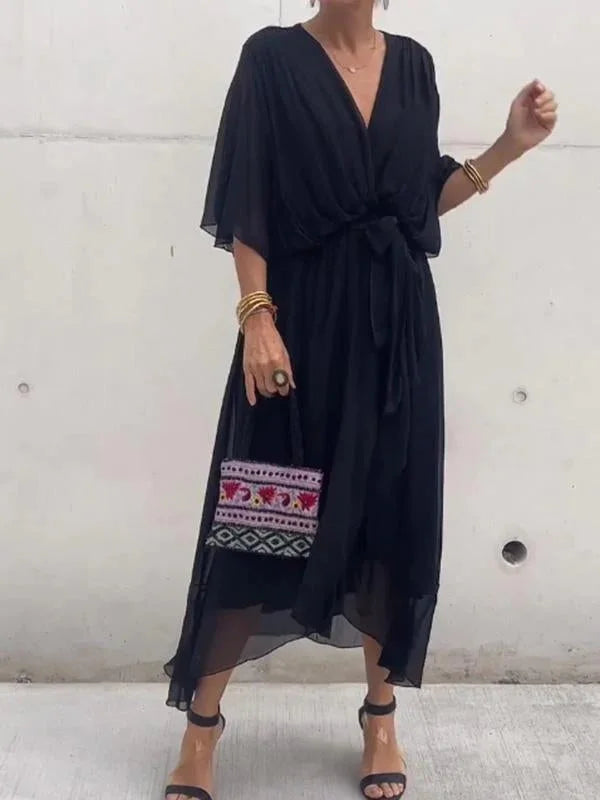 Luisa – abito in chiffon verde con scollo a V
