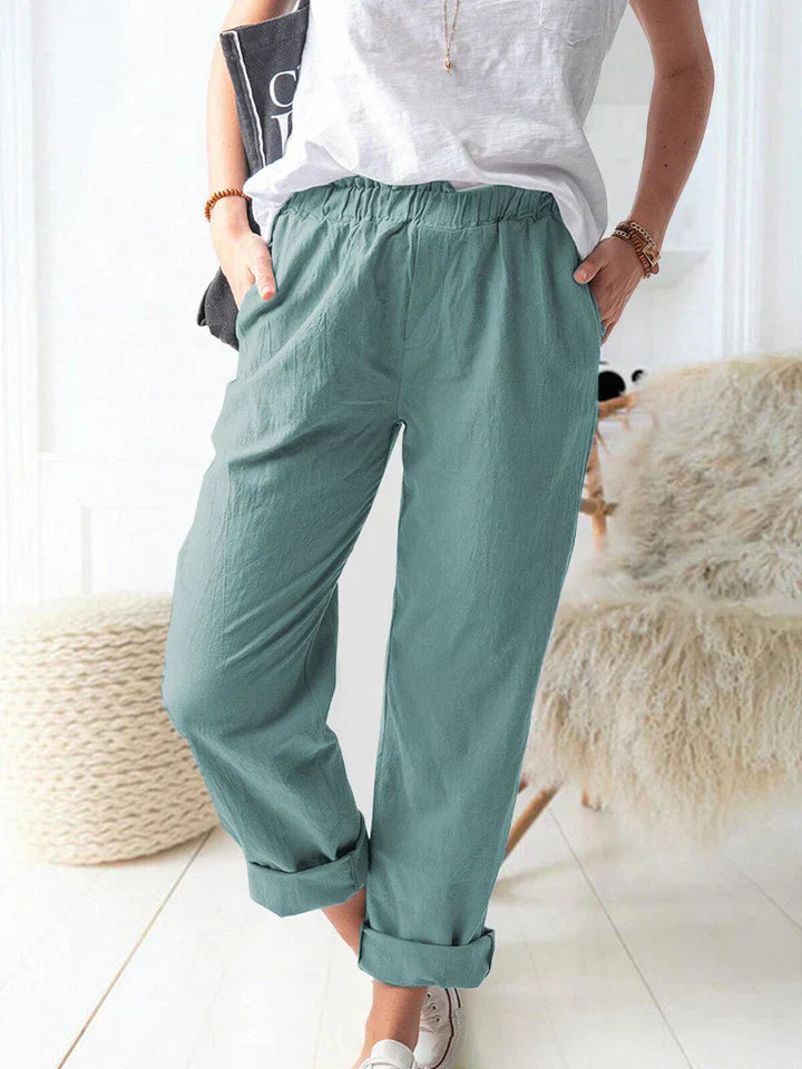 Pantaloni casual in lino con elastico: comodi ed eleganti