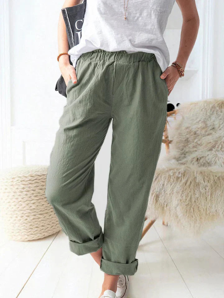 Pantaloni casual in lino con elastico: comodi ed eleganti
