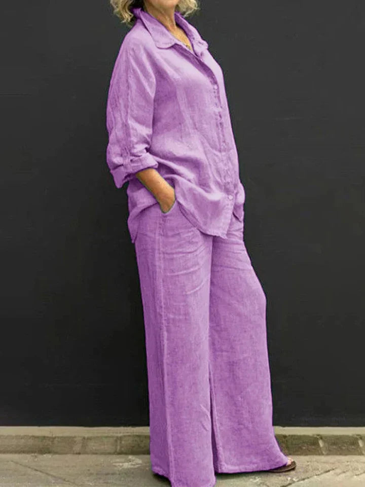 Completo casual in lino con abbottonatura
