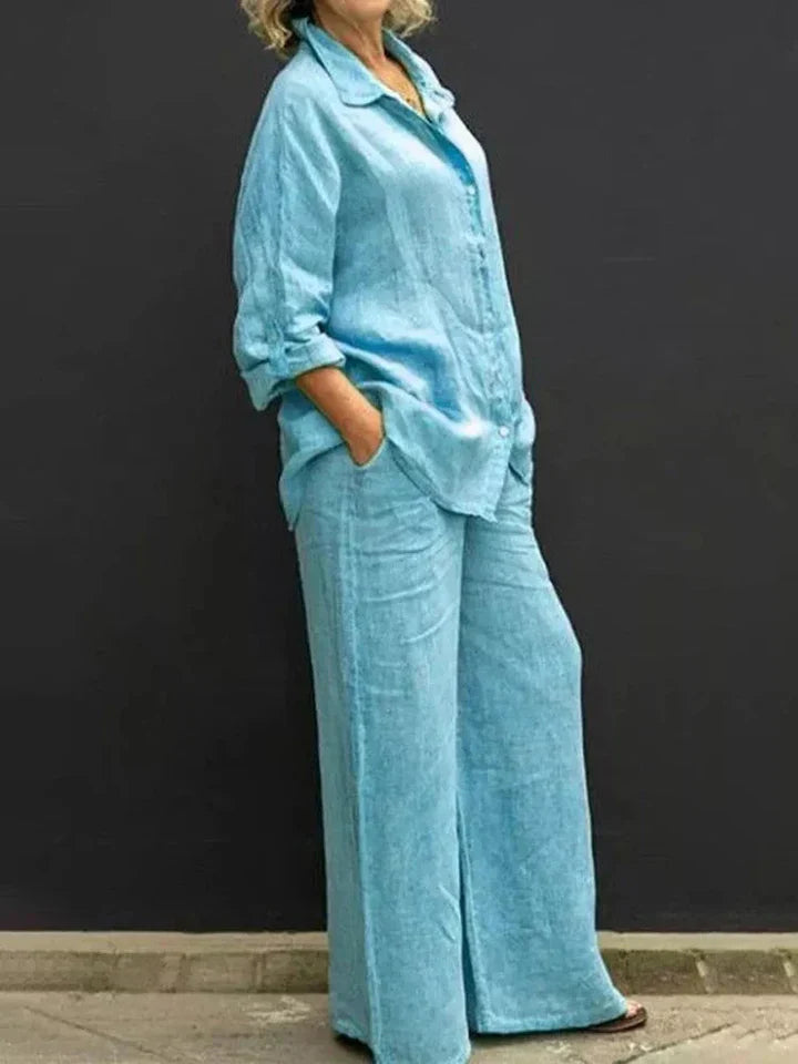 Completo casual in lino con abbottonatura