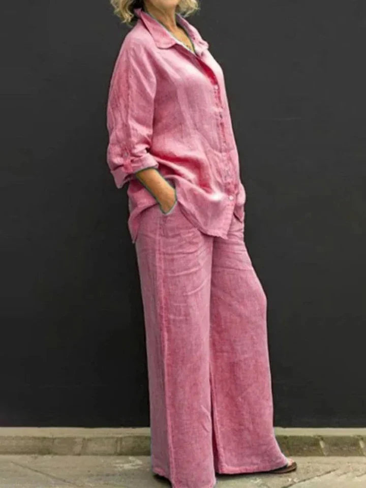 Completo casual in lino con abbottonatura