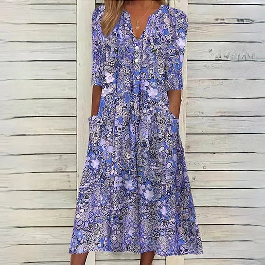 Abito midi floreale beige - Hannah
