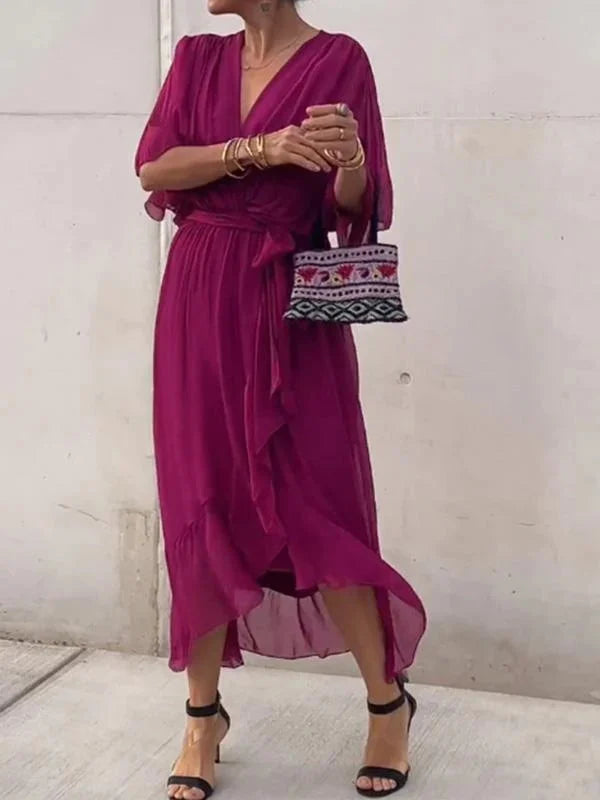 Monica -abito in chiffon con scollo a v, elegante e stiloso