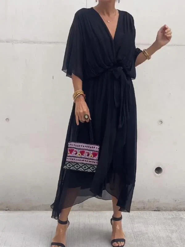 Monica -abito in chiffon con scollo a v, elegante e stiloso