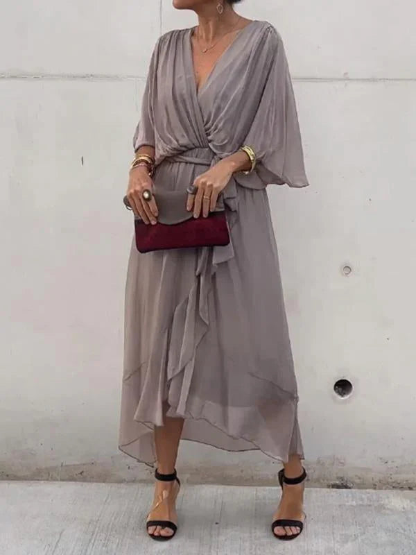 Monica -abito in chiffon con scollo a v, elegante e stiloso