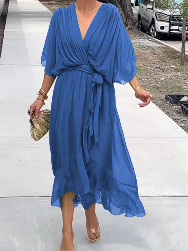 Monica -abito in chiffon con scollo a v, elegante e stiloso