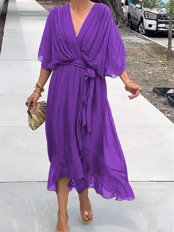 Monica -abito in chiffon con scollo a v, elegante e stiloso