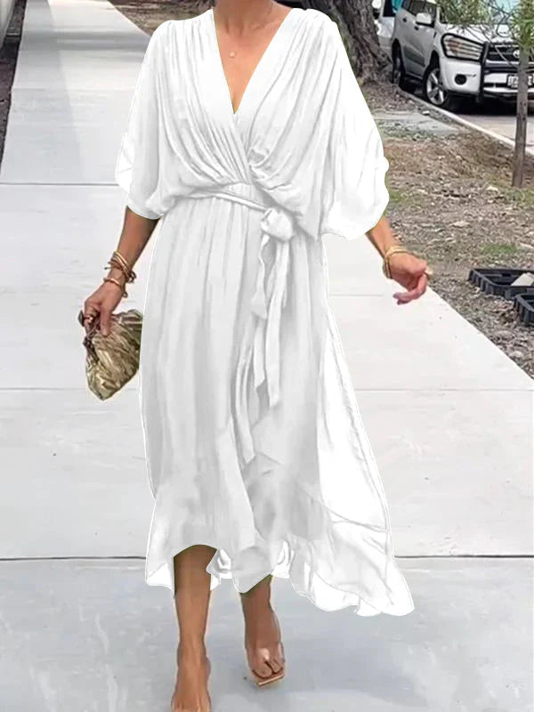 Monica -abito in chiffon con scollo a v, elegante e stiloso
