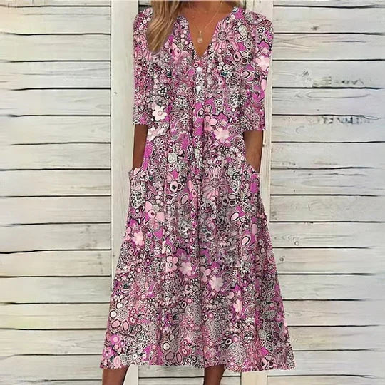 Abito midi floreale beige - Hannah