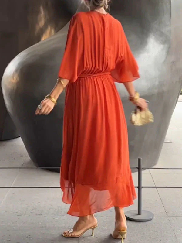 Monica -abito in chiffon con scollo a v, elegante e stiloso