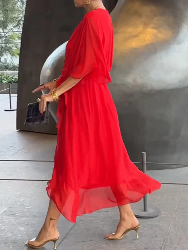 Monica -abito in chiffon con scollo a v, elegante e stiloso