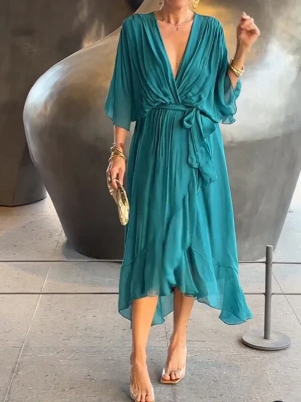 Monica -abito in chiffon con scollo a v, elegante e stiloso