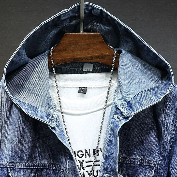 Herren-giacca in denim con cappuccio in stile vintage