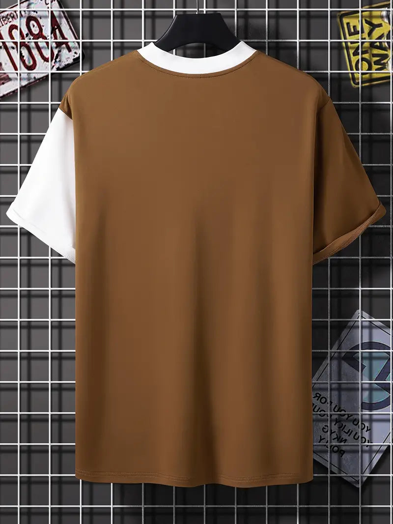 Robert - t-shirt elegante color block con maniche corte e scollo rotondo