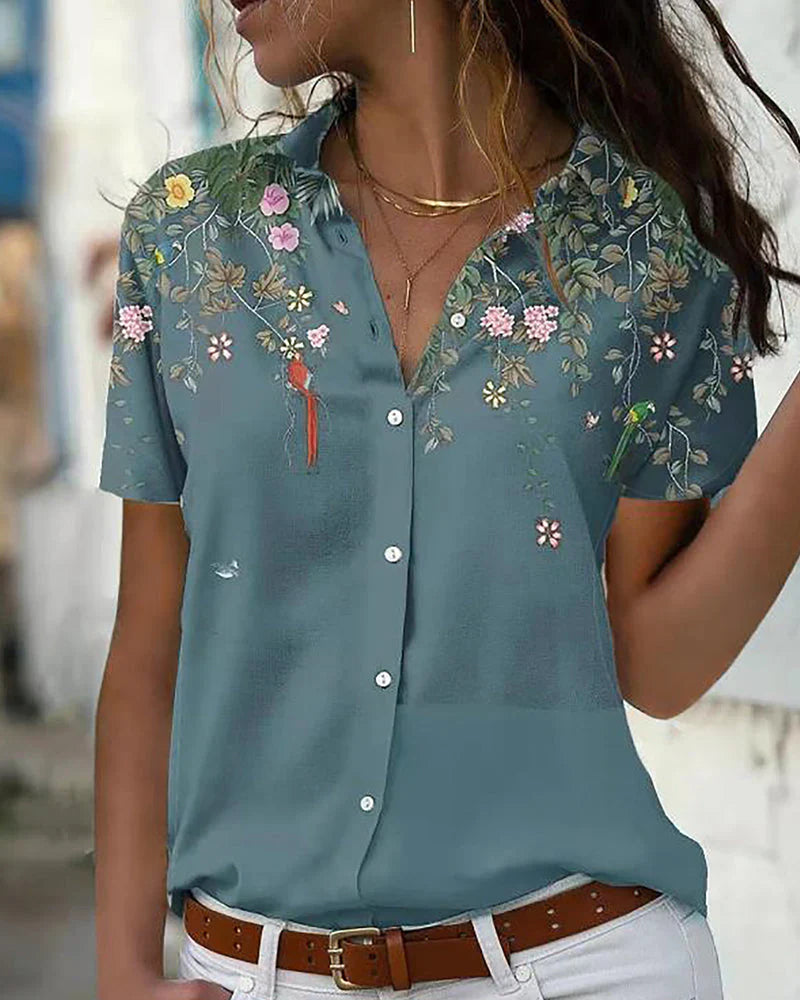 Elissa - blusa chic con motivo floreale e colletto classico