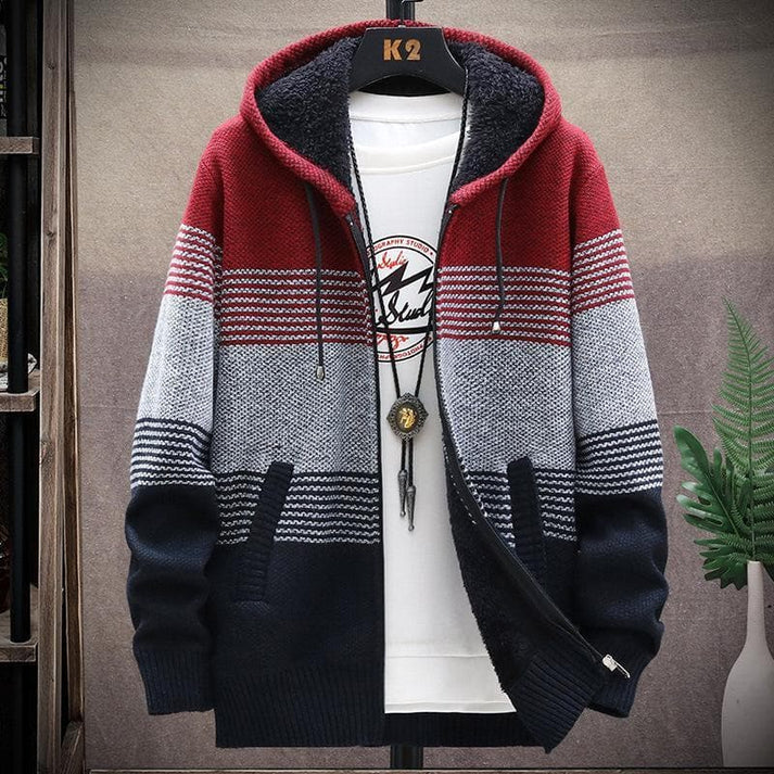 Bernhard - cardigan lungo e caldo da uomo con cappuccio