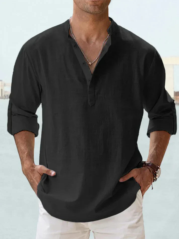 Camicia casual da uomo a maniche lunghe realizzata in lino e cotone