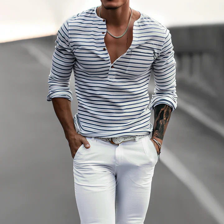 Josh - camicia a righe a maniche lunghe con colletto alla coreana
