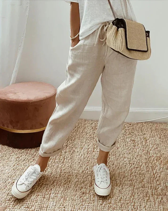 Leinen-pantaloni della tuta casual ed eleganti
