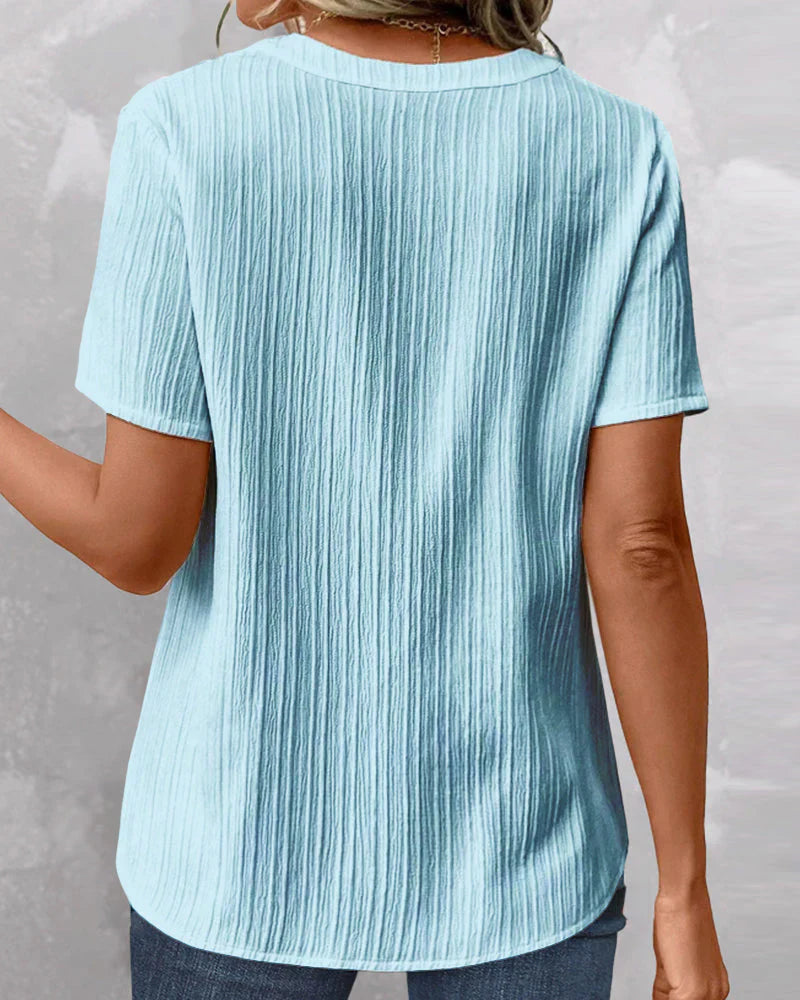 Emely - t-shirt chic con scollo a V e dettaglio in pizzo