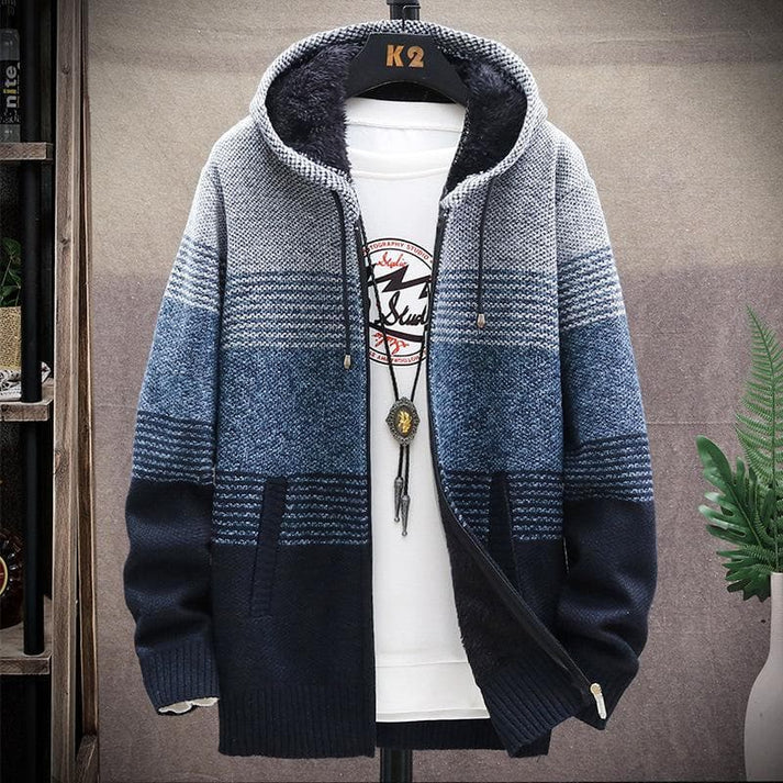 Bernhard - cardigan lungo e caldo da uomo con cappuccio