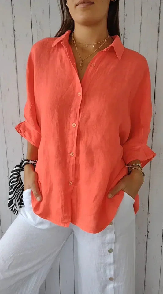 Camicia in cotone e lino, legata sul retro