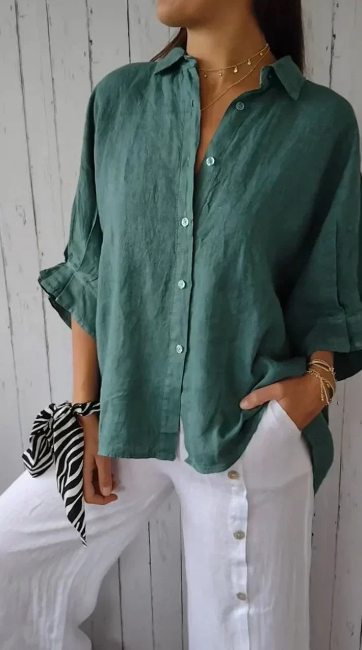 Camicia in cotone e lino, legata sul retro