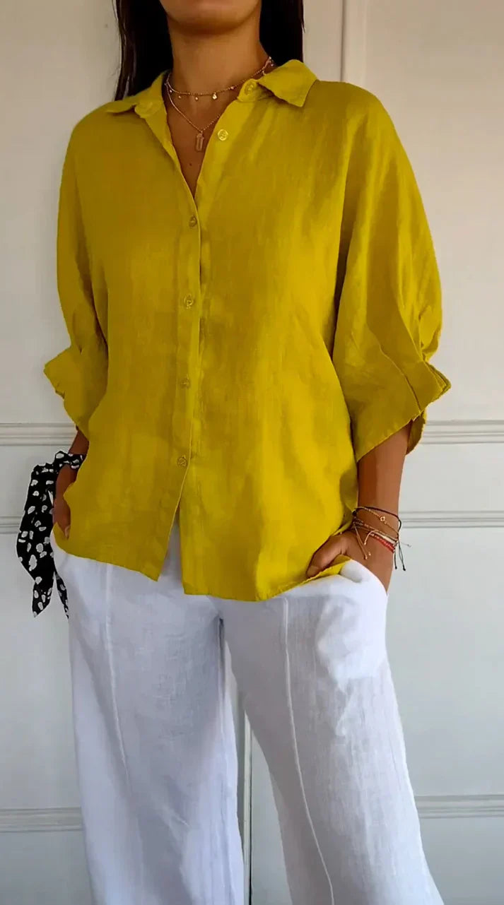 Camicia in cotone e lino, legata sul retro