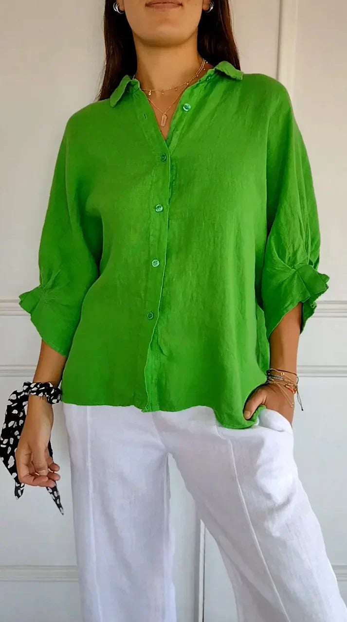 Camicia in cotone e lino, legata sul retro