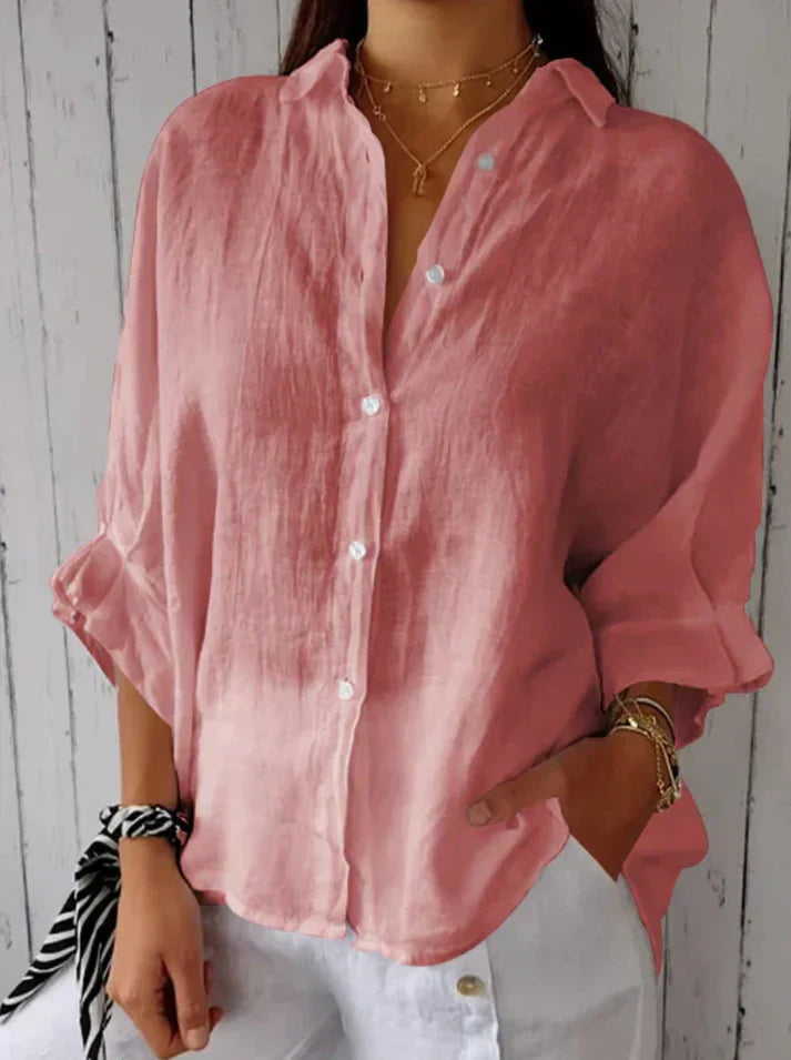 Camicia in cotone e lino, legata sul retro