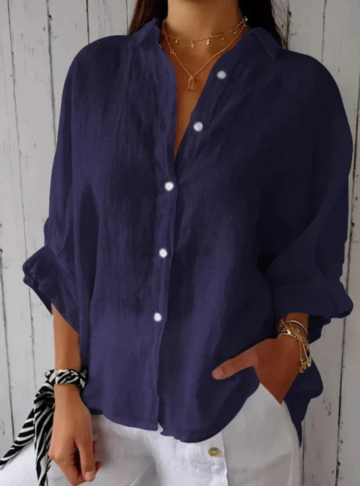 Camicia in cotone e lino, legata sul retro
