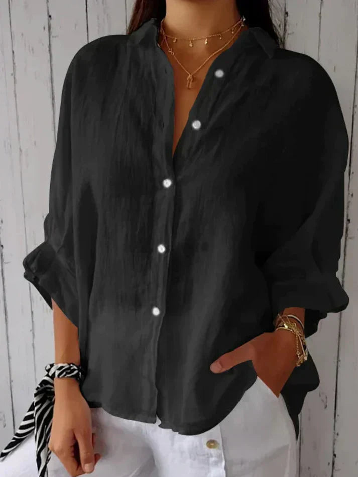 Camicia in cotone e lino, legata sul retro